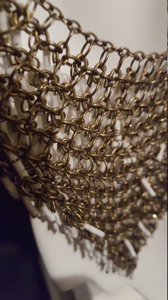 Art deco white glass seed bead fringe waterfall f… - image 5