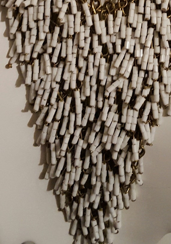 Art deco white glass seed bead fringe waterfall f… - image 7