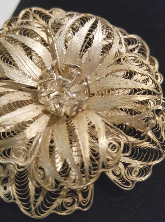 Lg. 1930's 2.5" sterling silver delicate lacey fi… - image 3