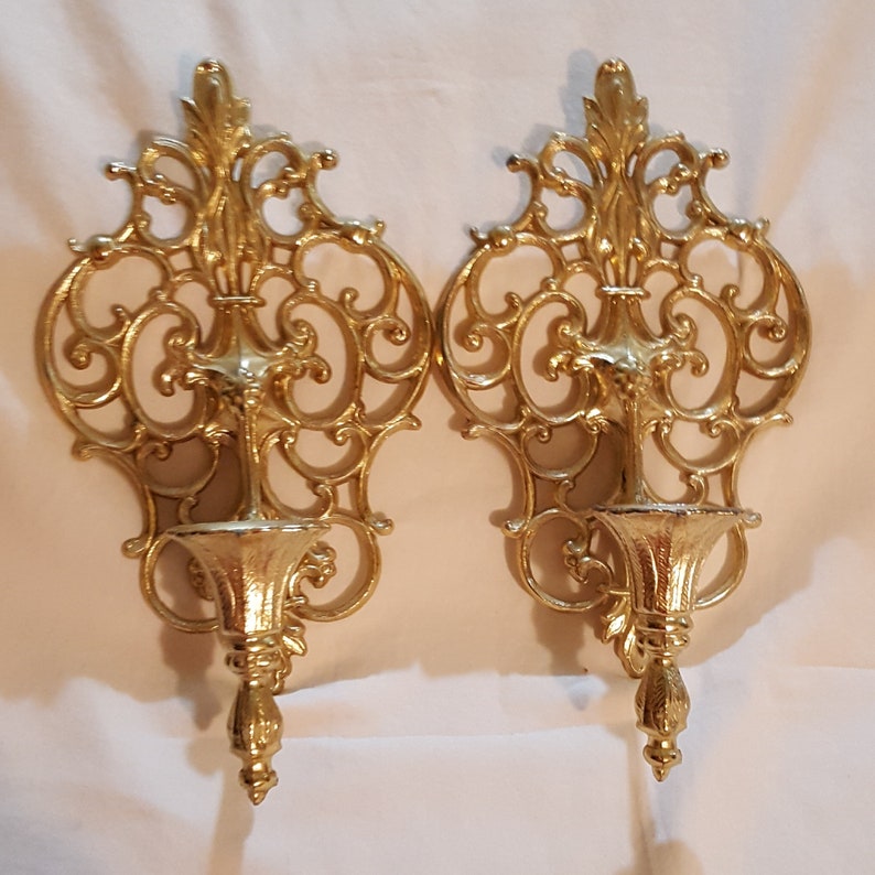 Pair Cast Metal Ornate Wall Sconce Taper Votive Candle Holder Etsy