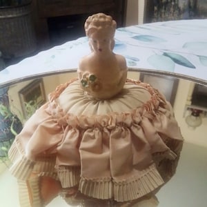 Antique German porcelain bisque pin cushion half doll circa 1940&#39;s