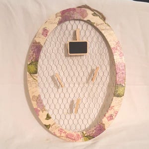 16x12&quot; oval hydrangea flower paris print decoupage wood frame chicken wire clothes pin note memo board photo picture display mini chalkboard