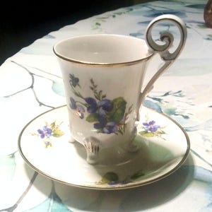 Germany African violet demiasse footed cup and saucer ALT Tirschenreuth no. 1838 gold trimmed