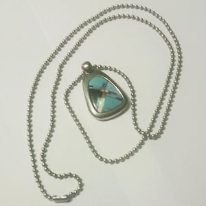 Mens turquoise onyx MOP coral inlay southwestern teardrop pendant necklace