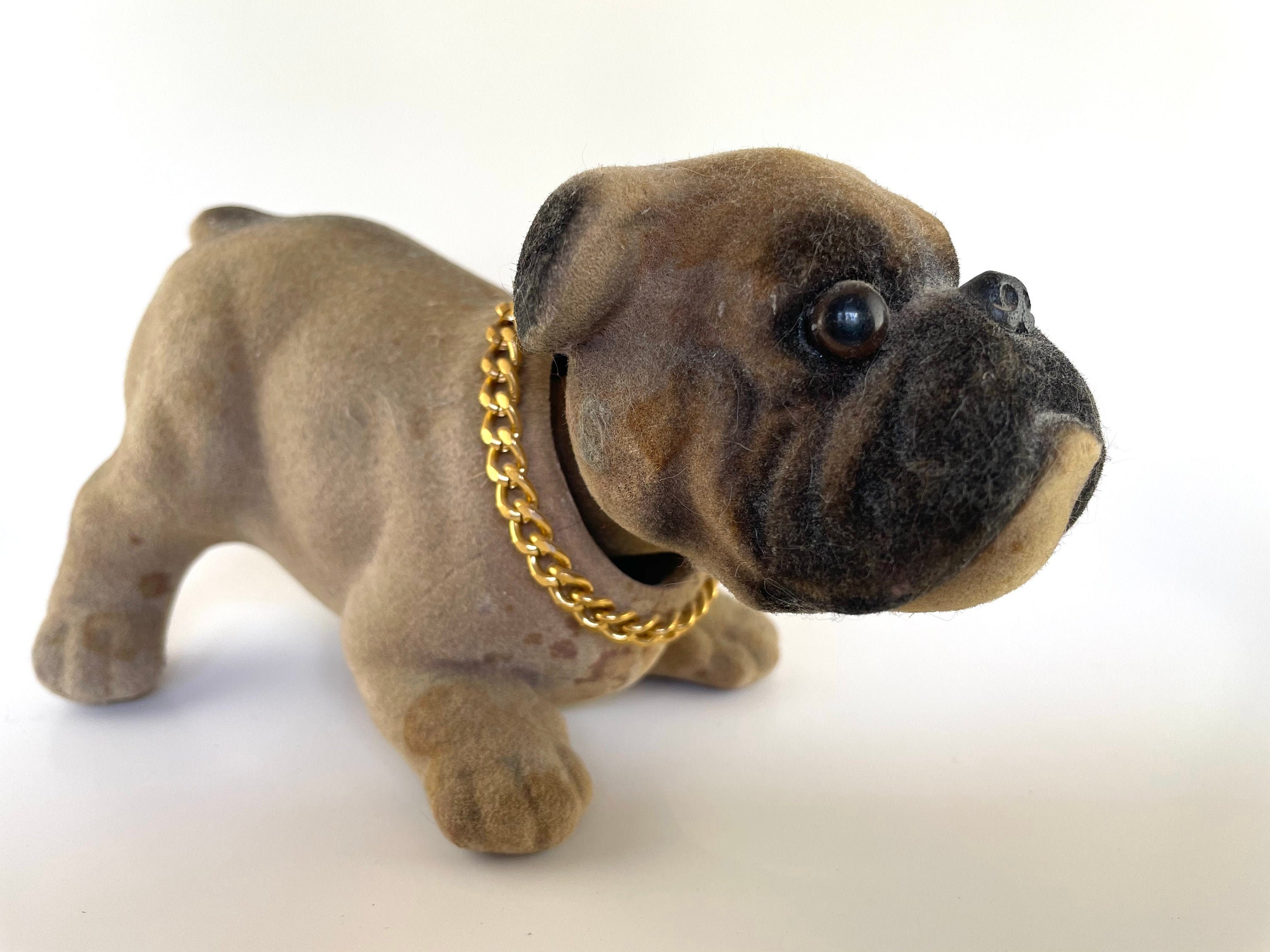 Vintage Flocked Felt Bobble Head English Bulldog Nodder Etsy