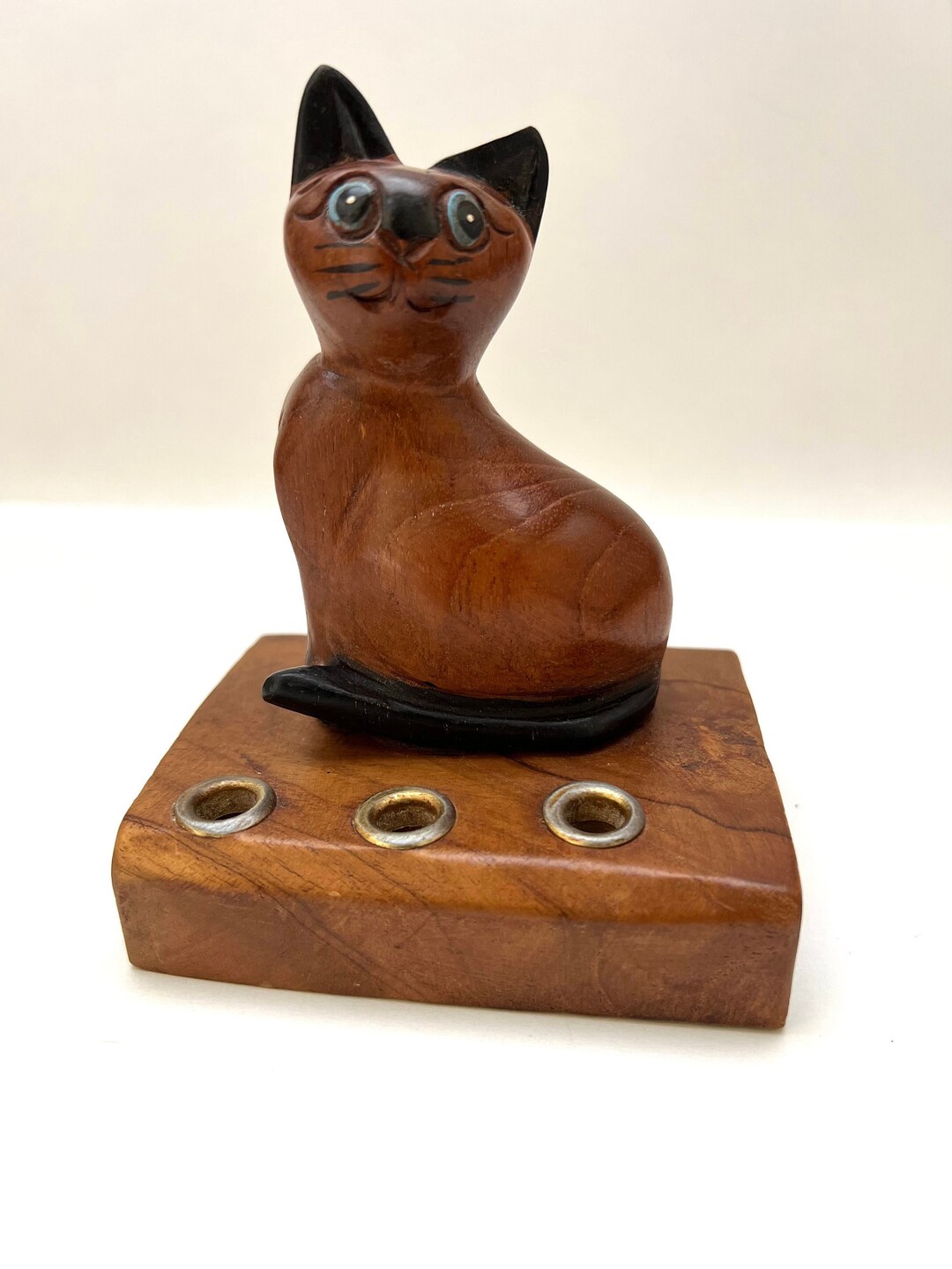 Wooden Cat Pencil Holder Noumea New Caledonia Carved Wood Wooden Cat