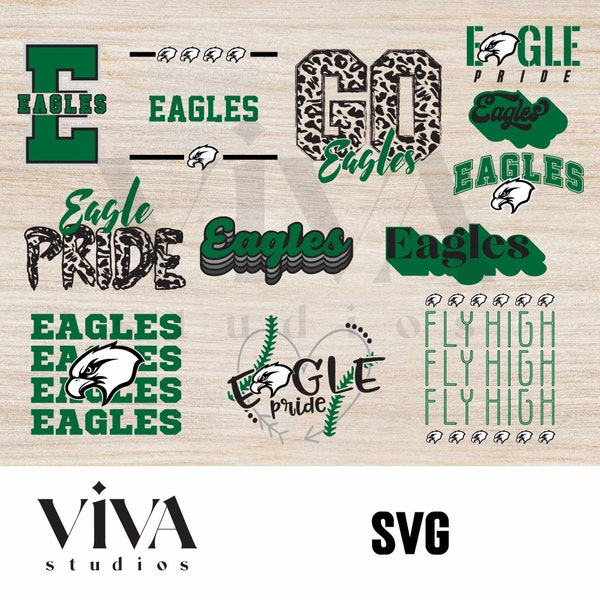 イーグルス スクール マスコット バンドル SVG | Go Eagles svg、Eagles Pride svg、Eagles svg、SVG ファイルの即時ダウンロード