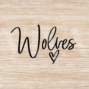 Wolves Handwritten Heart SVG | Sport Mascot | Instant Download SVG and PNG File