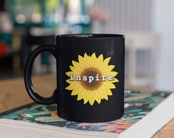 inspire Sunflower Black Glossy Mug