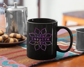 inspire Lotus Flower Black Glossy Mug