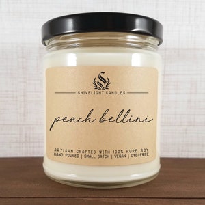 PEACH BELLINI | 9 oz Soy Candle | Peach Candle | Georgia Peach Candle | Spring Candle | Summer Candle | Cocktail Candle | Fruit Scent Candle
