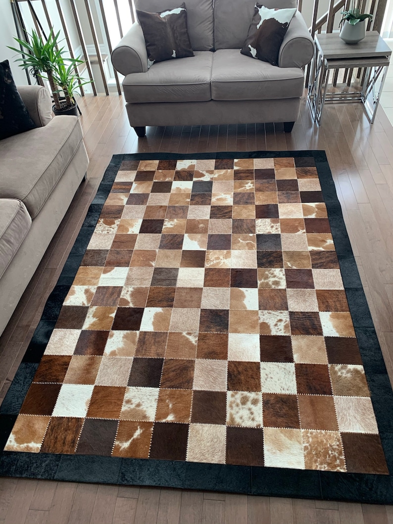Cowhide Patchwork Rug / Natural Cowhide Patchwork Handmade Rug Real Cow ...