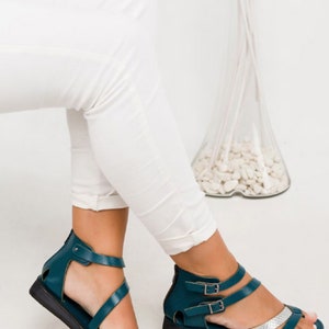Women leather sandals, women comfortable sandals, summer sandals, ETSY sandals, Genuine Leather Women Sandals Green