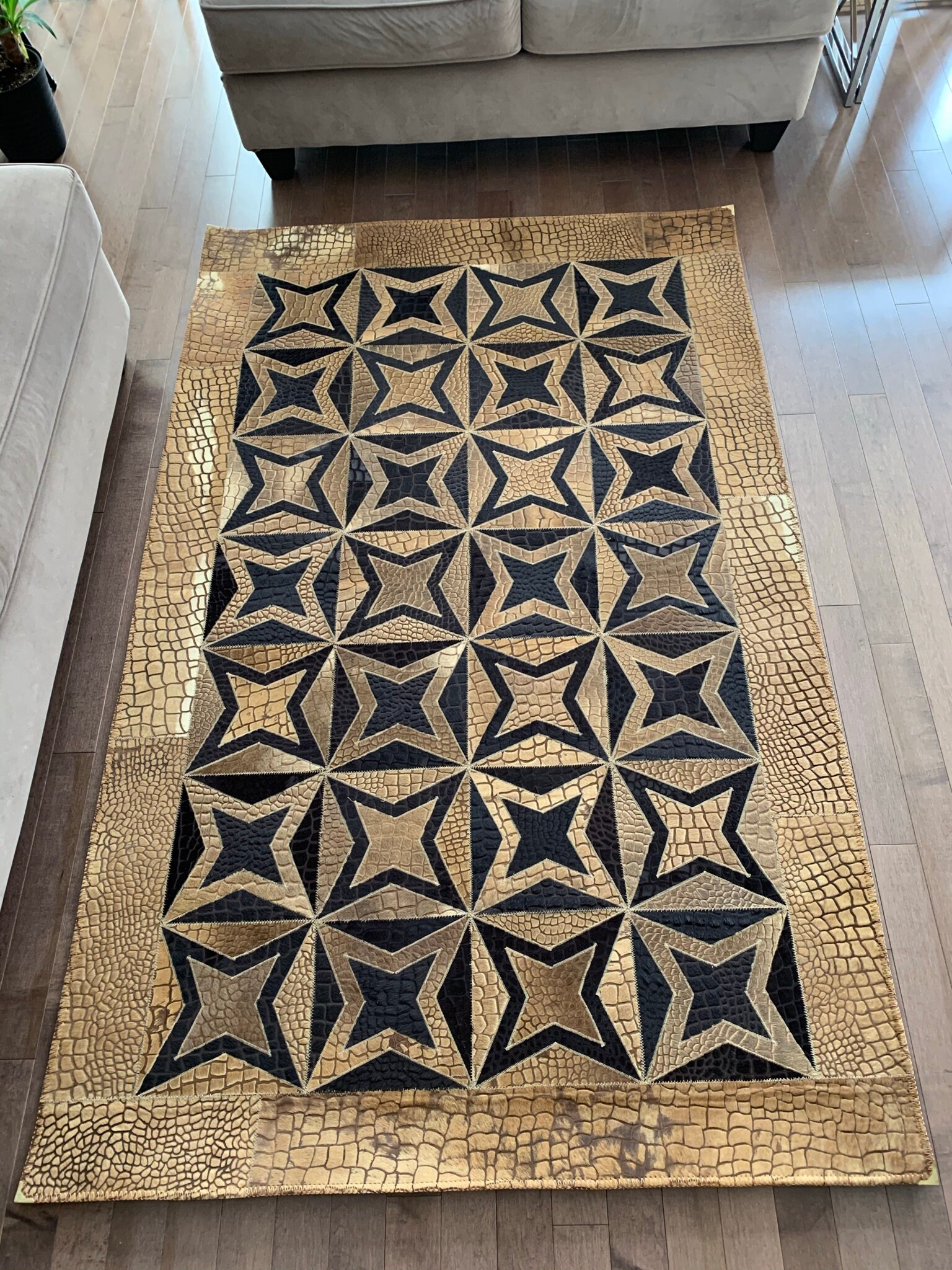 Cowhide Patchwork Rug / Natural Cowhide Patchwork Handmade Rug Real Cow Hide Brown Patchwork