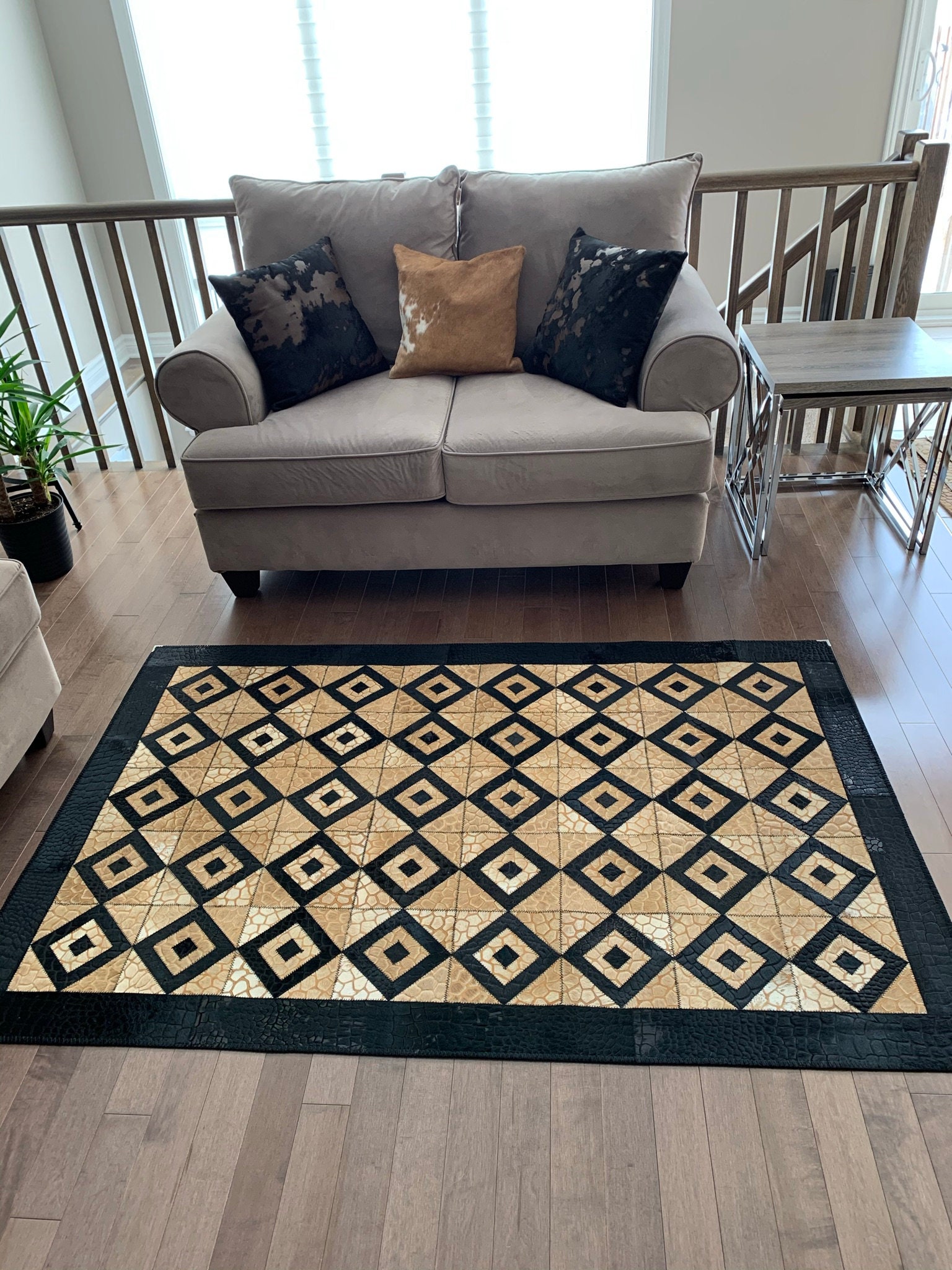 牛革パッチワークラグ / 天然牛革パッチワークハンドメイドラグ本物の