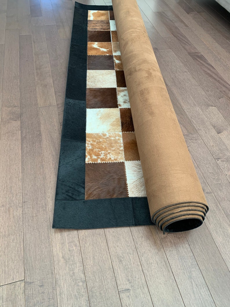 Rectangle Cowhide Rug Cowhide Patchwork Rug / Natural Cowhide Patchwork Handmade Rug Real Cow ...