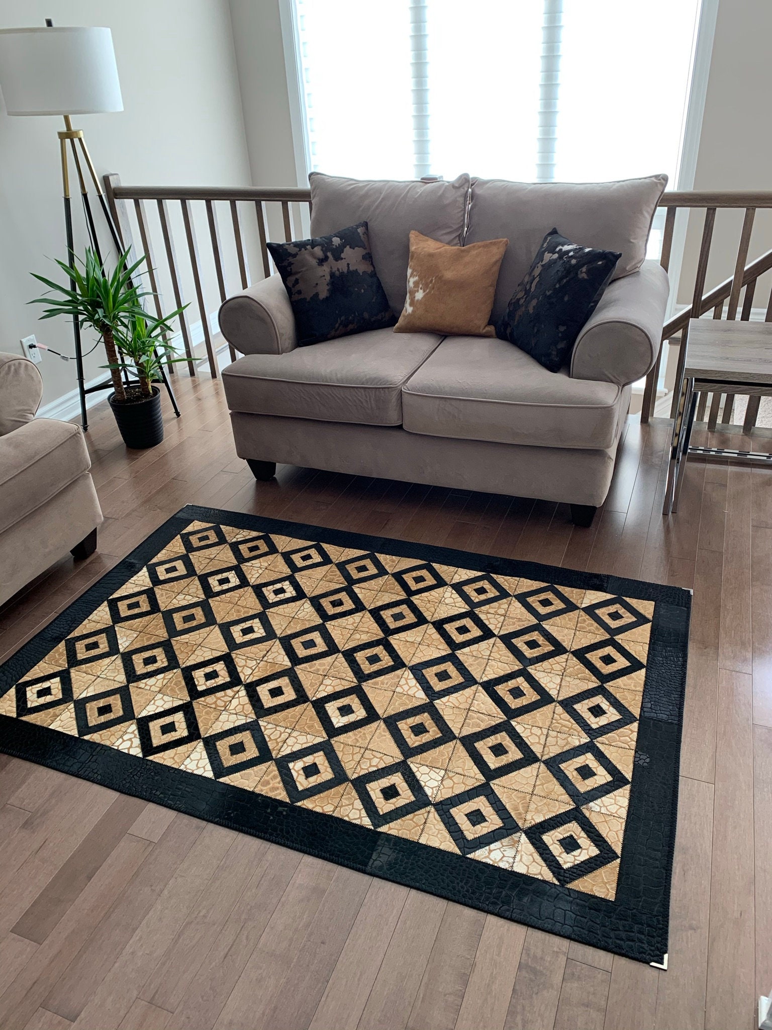 牛革パッチワークラグ / 天然牛革パッチワークハンドメイドラグ本物の