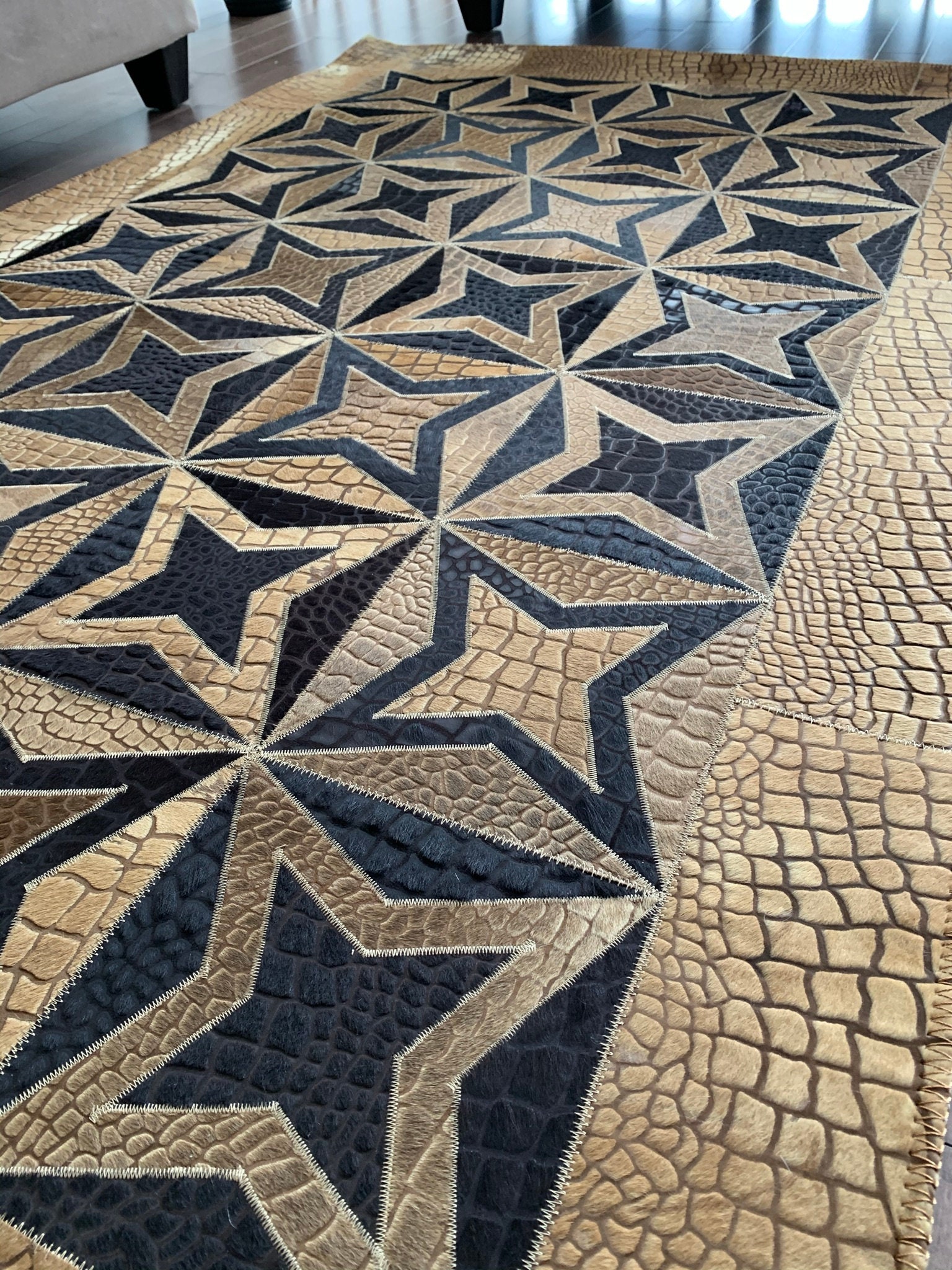 Cowhide Patchwork Rug / Natural Cowhide Patchwork Handmade Rug Real Cow Hide Brown Patchwork