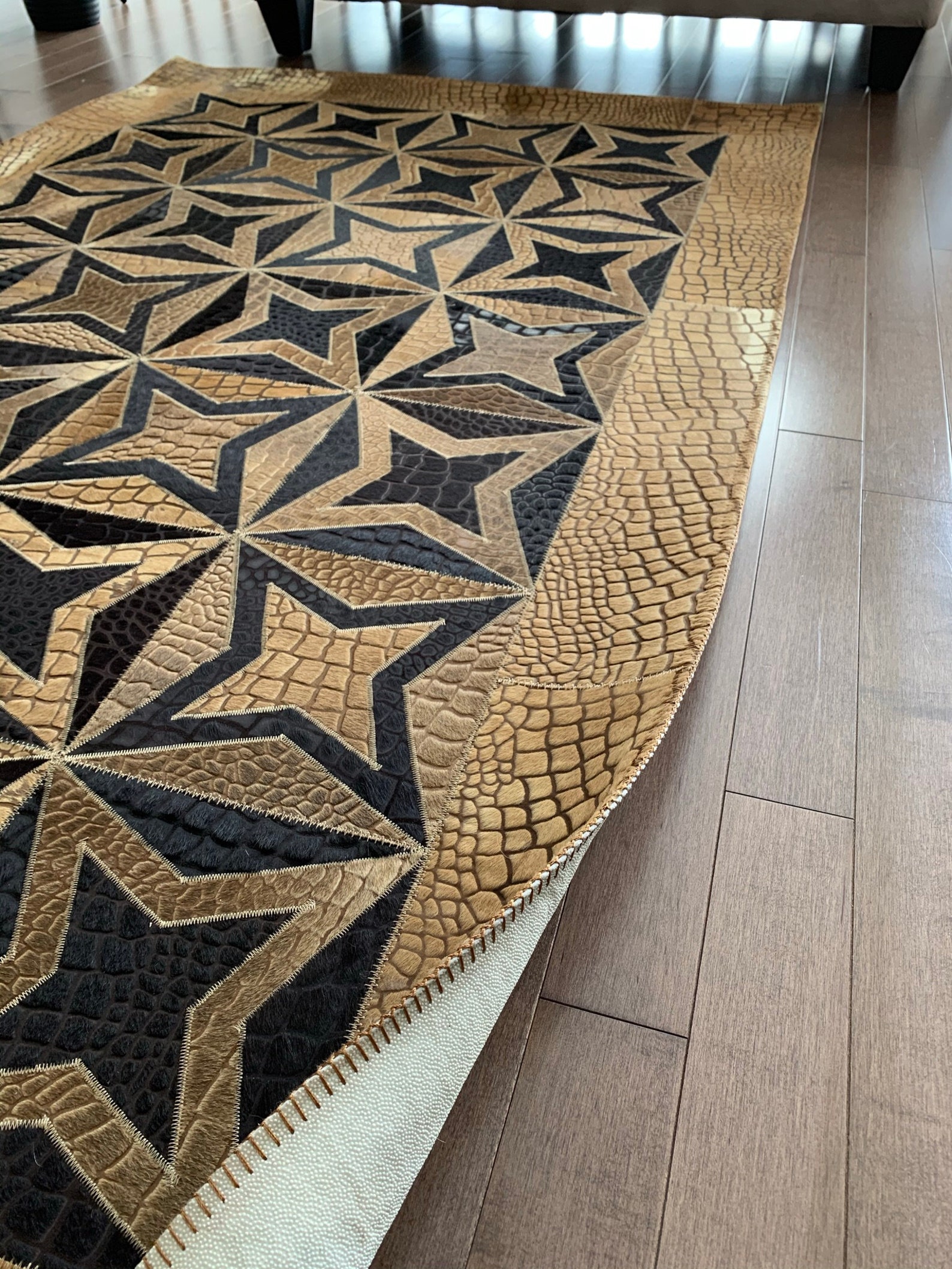 Cowhide Patchwork Rug / Natural Cowhide Patchwork Handmade Rug Real Cow Hide Brown Patchwork