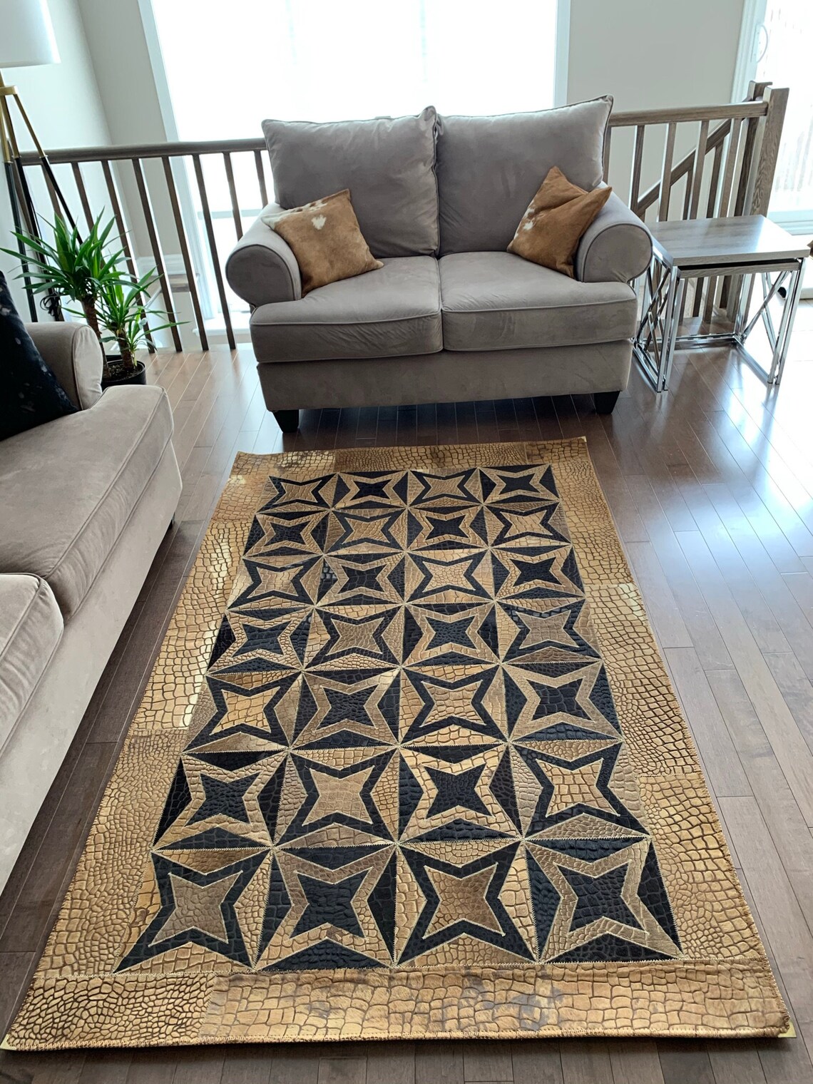 Cowhide Patchwork Rug / Natural Cowhide Patchwork Handmade Rug Real Cow Hide Brown Patchwork