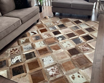 Natural Cowhide  Patchwork Handmade Rug