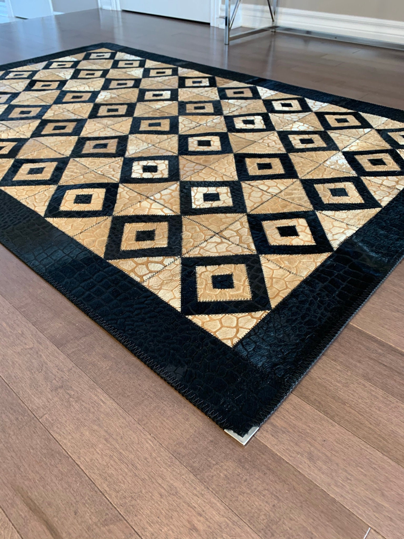 牛革パッチワークラグ / 天然牛革パッチワークハンドメイドラグ本物の