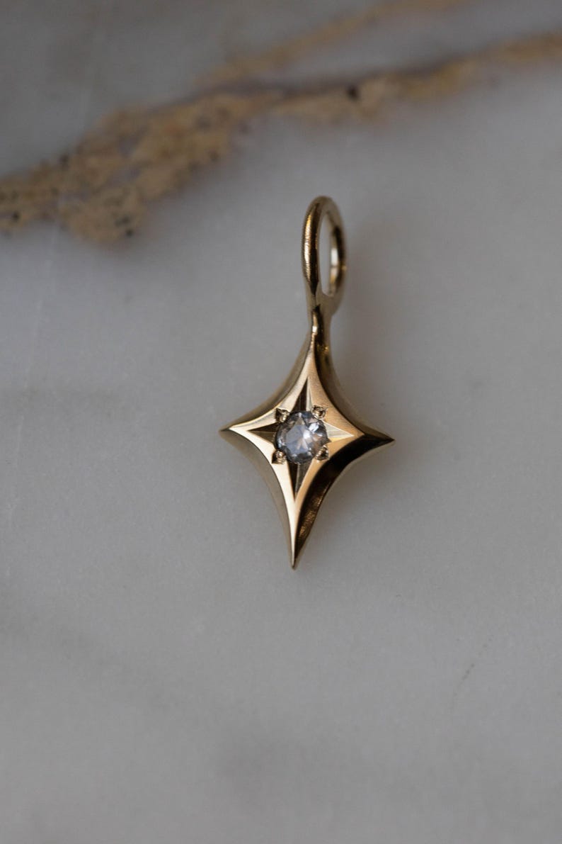 Guld Nova Star Berlock - Vit Safir/Diamant - 14k massivt guld bild 3