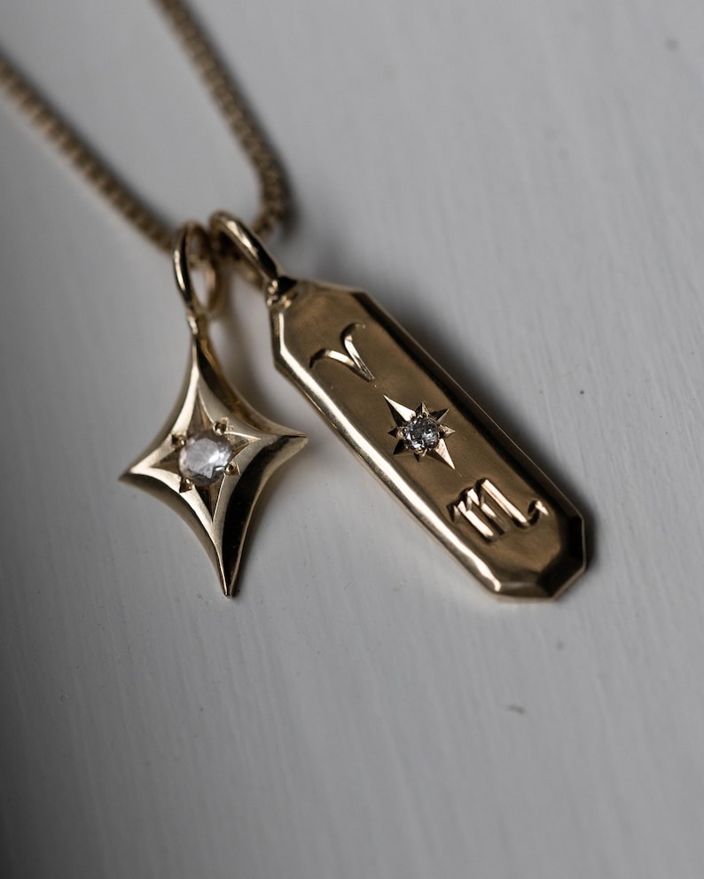 Guld Nova Star Berlock - Vit Safir/Diamant - 14k massivt guld bild 7