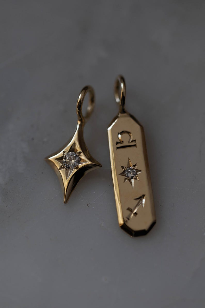 Guld Nova Star Berlock - Vit Safir/Diamant - 14k massivt guld bild 8