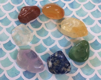 CHAKRA STONE SET - Seven Chakra Crystals - Chakra Crystal Set - Chakra Kit - Raw Crystals and Tumbled Stones - Reiki - Meditation Balancing