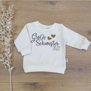 Cream white - Big sister 2023 / 24 / 25 selectable (black-gold) - Sweater by Sharlene Babymode Handmade in Germany