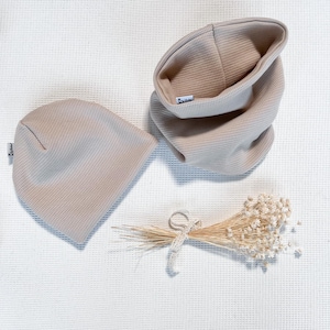 Beanie & Loop - Cream Waffle - Baby Hat, Beanie Winter, Autumn, Loop Scarf Baby Scarf Snood by Sharlene Babymode