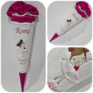 Cône d'école - Ballerine avec jupe 3D - Rose / Dentelle / Pois Blancs Or / Dentelle / Rose - par Sharlene Babymode