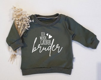 Khaki - Ich werde großer Bruder (weiss) - Sweater von Sharlene Babymode Handmade in Germany Baby Pullover, Oberteil, Sweatshirt