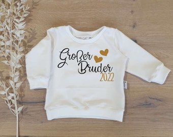 Cremeweiss - Großer Bruder 2023 / 24 / 25 auswählbar (Schwarz-gold) - Sweater von Sharlene Babymode Handmade in Germany