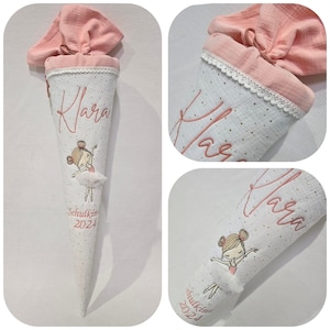 Jupe de ballerine rose brodée pour fille en cône d'école / 3D - Mousseline rose clair / Dentelle / Mousseline blanche à pois dorés par Sharlene Babymode