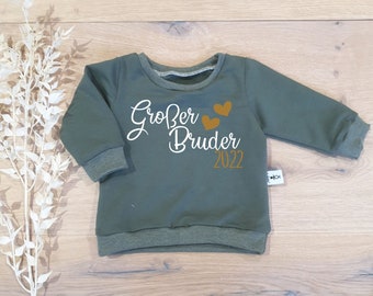 Khaki (Khaki Melange) - Großer Bruder 2023 / 2024 auswählbar (Weiss-gold) - Sweater von Sharlene Babymode Handmade in Germany