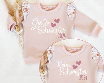 Rose mit Rüschen Flowers - Große / Kleine Schwester 2023/24/25 (weiss-rose) - Sweater Sweatshirt von Sharlene Babymode Handmade in Germany