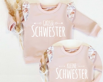 Rose mit Rüschen Flowers - Große / Kleine Schwester mit Pfeile (weiss) - Sweater Sweatshirt von Sharlene Babymode Handmade in Germany