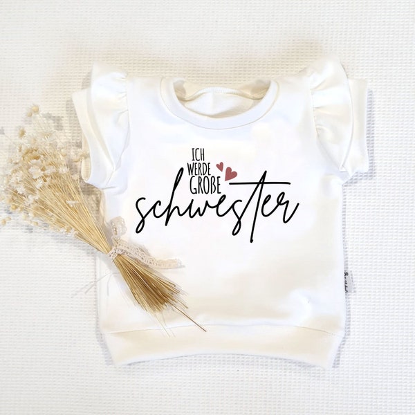 Shirt - Cream white with ruffles - I'm going to be a big sister (black-rose gold) - by Sharlene Babymode Handmade in Germany
