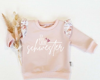 Rose mit Rüschen Flowers - Ich werde gr. Schwester (weiss-rose) - Sweater Sweatshirt von Sharlene Babymode Handmade in Germany