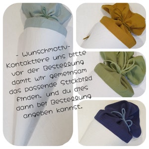 MOTIF SOUHAITÉ - cône d'école ou cône de garderie garçon - en tissu - brodé - plusieurs couleurs au choix par Sharlene Babymode - fait main en Allemagne
