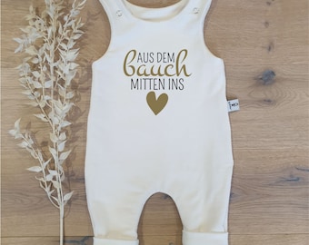 Cream white (white) - From the belly right into the heart (black-gold) - One-piece romper by Sharlene Babymode Handmade in Germany