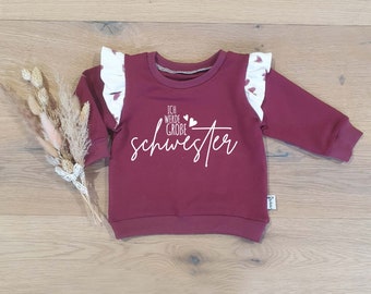 Weinrot - Ich werde gr. Schwester (Weiss) - Sweater wahlweise mit Rüschen - Sweater Sweatshirt von Sharlene Babymode Handmade in Germany