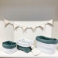 Sharlene Babymode Diaper Basket (Utensilo) - Choice of large, medium or small basket - Mint Dots - Mint Quilted