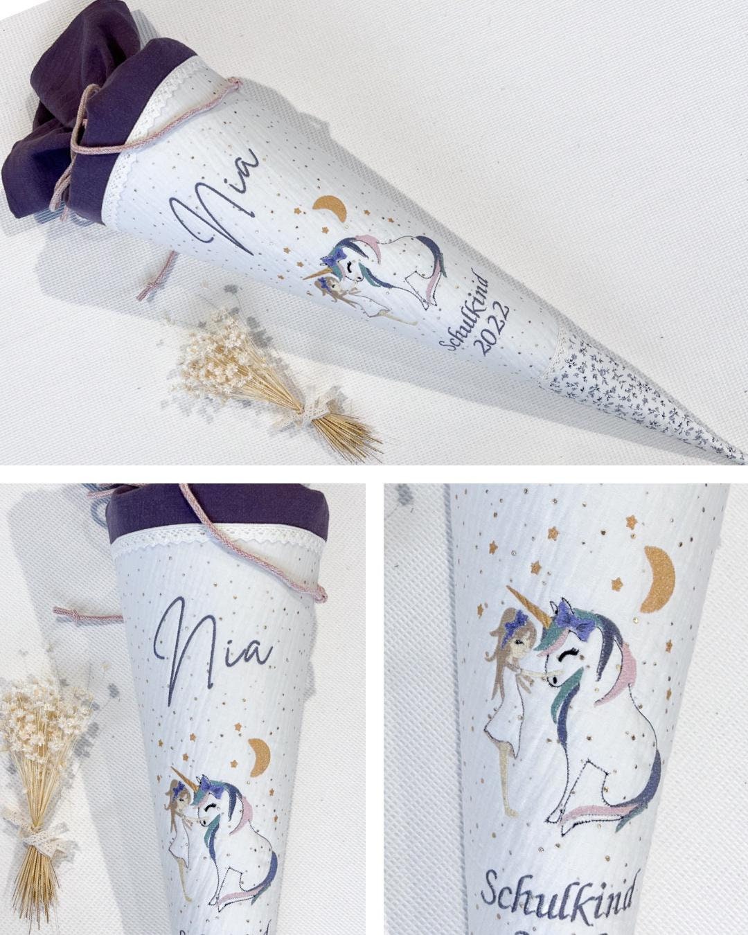 Bestickte Schultüte Mädchen mit Einhorn Zuckertüte Schultüte