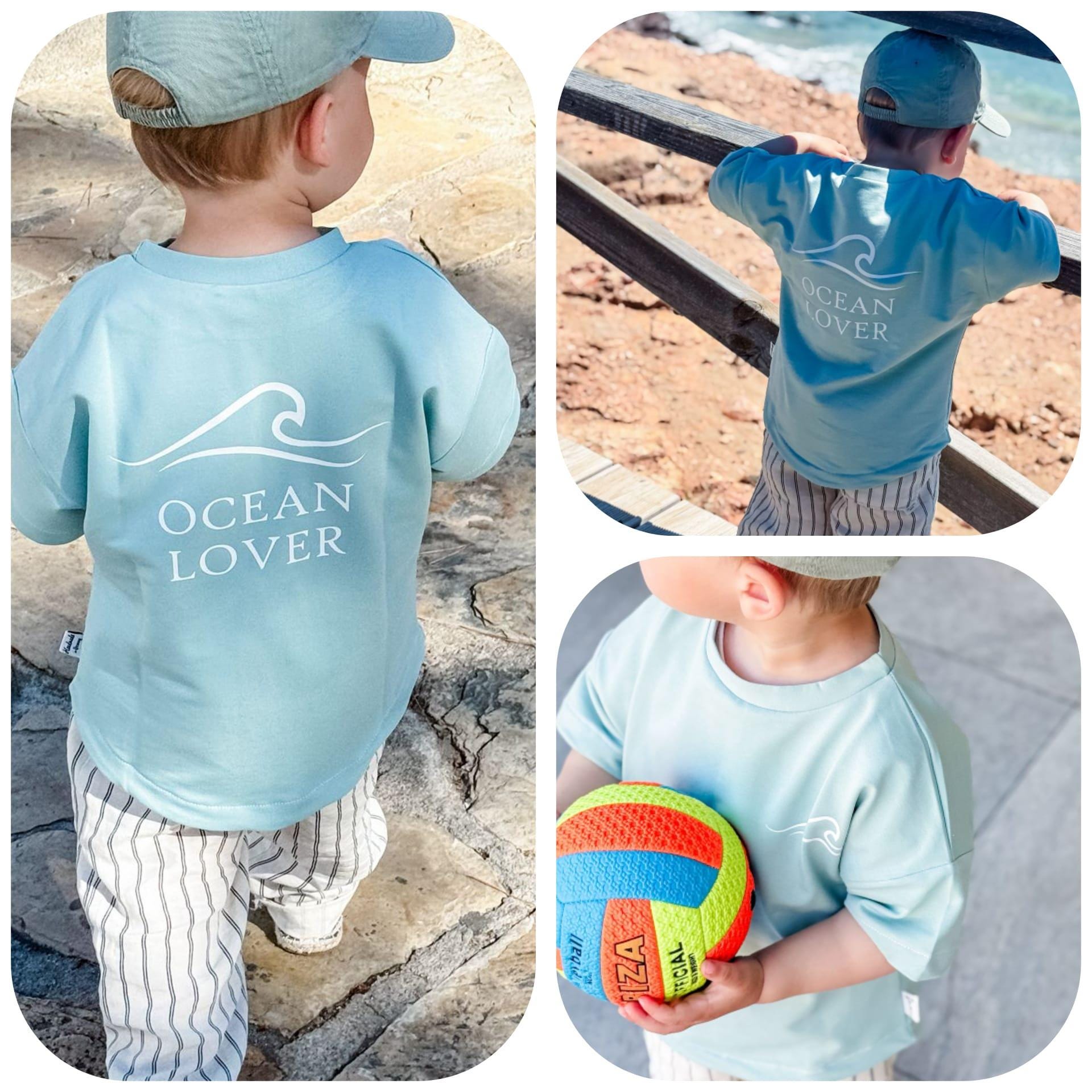 Sage-Mint Green - Ocean Lover (white) - Cool rounded shirt - by Sharlene Babymode Handmade in Germany Baby Sweater, Top