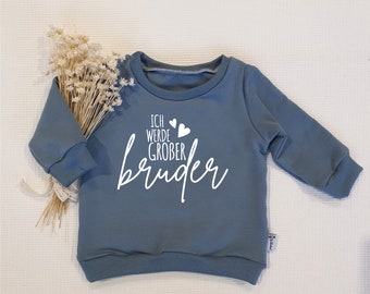 Petrol - Ich werde großer Bruder (weiss) - Sweater von Sharlene Babymode Handmade in Germany Baby Pullover, Oberteil, Sweatshirt