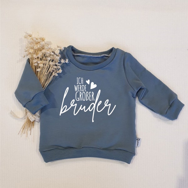 Petrol - Ich werde großer Bruder (weiss) - Sweater von Sharlene Babymode Handmade in Germany Baby Pullover, Oberteil, Sweatshirt