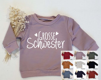Sweater - Grosse/Kleine Schwester mit Herzen (w) - Sweater - 12 verschiedene Farben - Handmade, bedruckt, Pullover, Oberteil, Sweatshirt